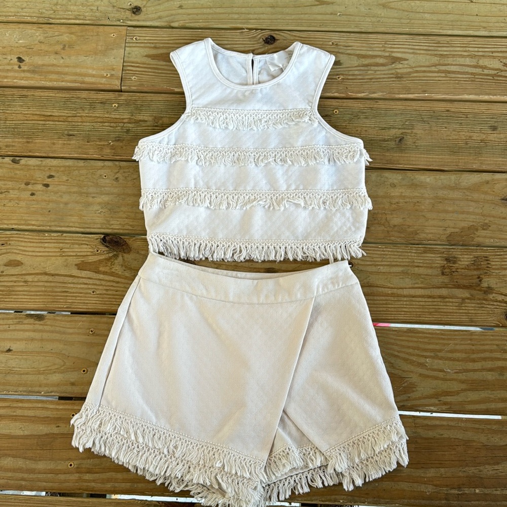 J.O.A Los Angeles two piece skort set cream. Adorable!